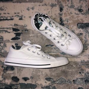 White Converse with black stripe